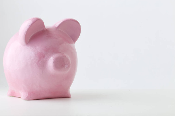 Pink piggy bank on white background. Finance, saving money, In the natural state - 写真・画像