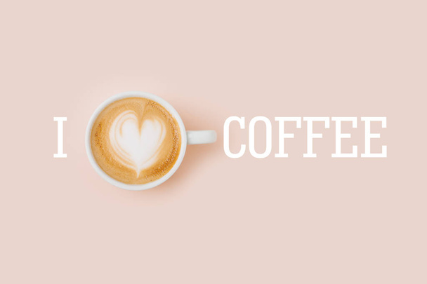 i love coffee with coffee cup on pale pink background - Φωτογραφία, εικόνα