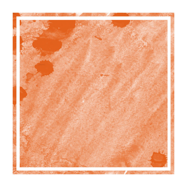 オレンジ色の手描き水彩の長方形フレーム背景テクスチャの汚れに。モダンなデザイン要素 - 写真・画像