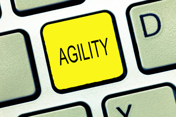 Writing note showing Agility. Business photo showcasing Ability to move think understand quickly and easily Fast development - Photo, Image
