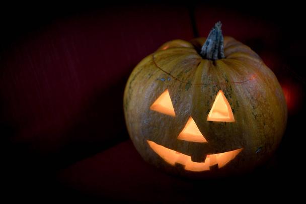 Halloween pumpkin in fall - Фото, изображение