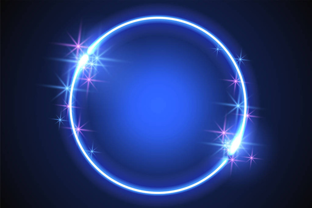Abstract fantastic background with neon round frame, sparkle stars and space portal into another dimension - Vector, Image