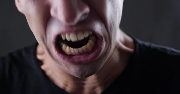Close up mouth of Angry Man screaming. Danger Violence. 4K 10-bit - Footage, Video