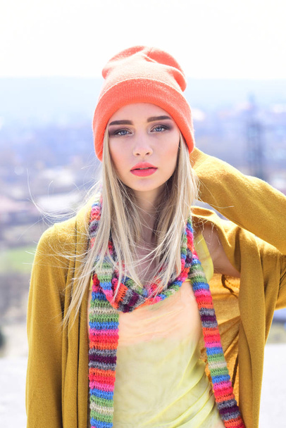 Hipster woman with fashion makeup. Hip hop girl with fashionable hair. Fashion portrait of woman. woman maintaining fashion blog. Beauty and fashion look of vogue model. Young and carefree - 写真・画像