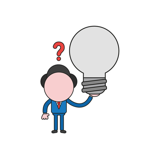Vektorové ilustrace pojmu podnikatel charakter zmatené a drží žárovku. Barvy a černé obrysy. - Vektor, obrázek