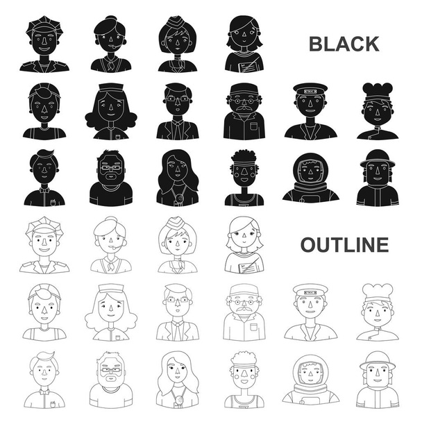 Set koleksiyonu tasarım için simgeler siyah insanlar farklı meslekler. İşçi ve uzman sembol stok web illüstrasyon vektör. - Vektör, Görsel