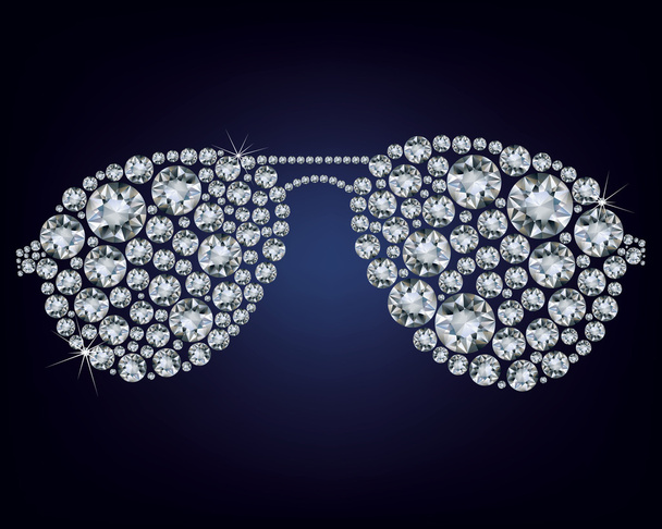 illusztráció: szemüveg, épül fel egy csomó gyémánt, a fekete háttér - Vektor, kép