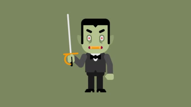 Vampire cartoon character. Congratulations on Halloween. Loop animation. Motion graphics. - Footage, Video