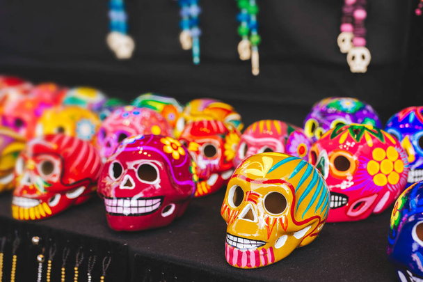 Ceramic skull, small colorful heads for halloween, mexican tradition - Photo, Image