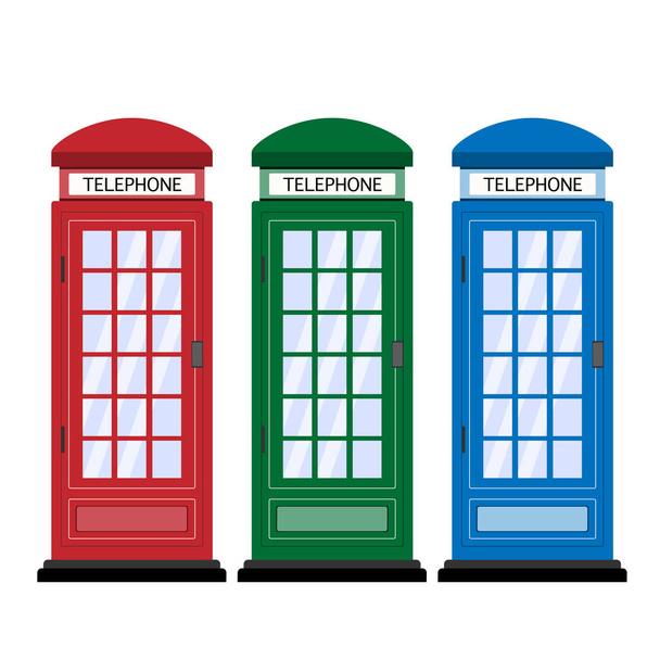 London telephone booth in red, blue, green colors. vector icon. vector illustration  - Vecteur, image