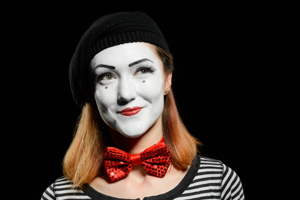 Beautiful female mime on black - Photo, Image