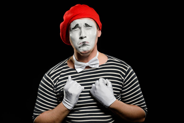 Crying male mime on black - Foto, Bild
