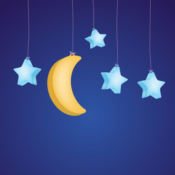 stars and moon as childish background - Vector, Imagen