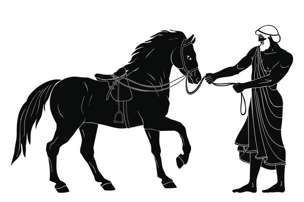 ヘラクレスは、ディオメーデースの人喰い馬を拉致します。. - ベクター画像