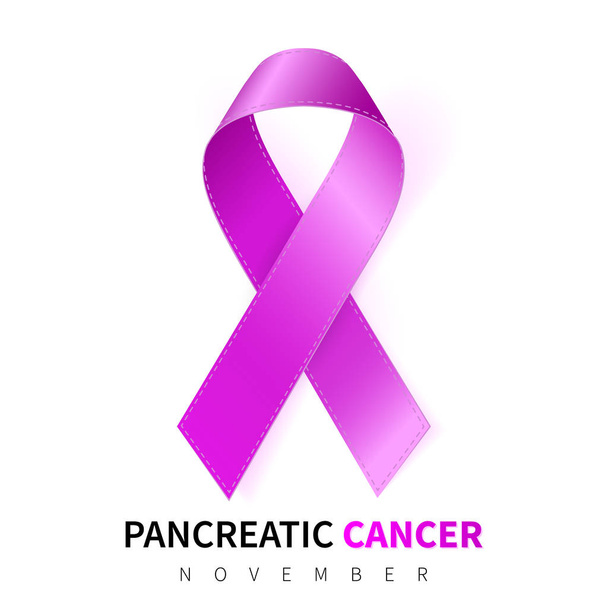 Mes de conciencia sobre el cáncer de páncreas. Símbolo realista de cinta púrpura. Diseño médico. Ilustración vectorial
. - Vector, Imagen
