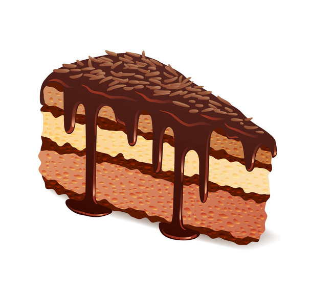 Piece of chocolate cake with glaze and topping - Vector, Image