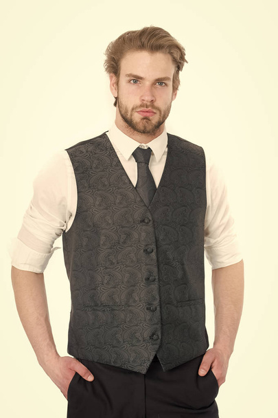 gentleman or man or serious gentleman in waistcoat and tie - Zdjęcie, obraz