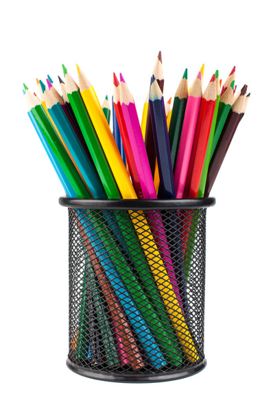 Various color pencils in black office cup - Foto, immagini