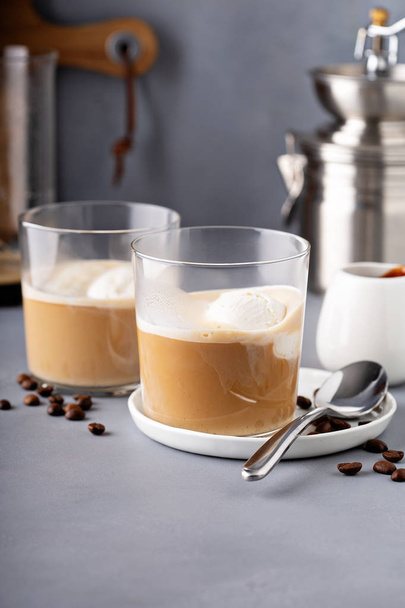 Coffee affogato with vanilla ice cream - Фото, изображение