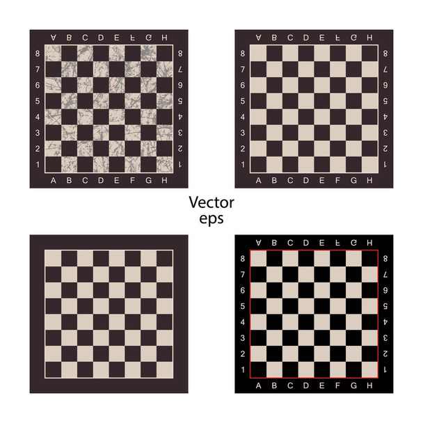 Quatro placas de xadrez vazias sobre fundo branco isolado. Efeito grunge, arranhões, arranhões. Placas para damas de jogos intelectuais, xadrez. Ilustração vetorial
. - Vetor, Imagem