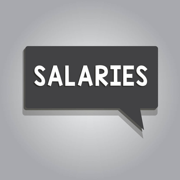 Text sign showing Salaries. Conceptual photo fixed regular payment typically paid on monthly basis period time - Photo, Image