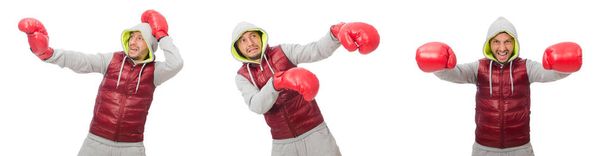 Muž v boxerských rukavicích izolovaných na bílém - Fotografie, Obrázek