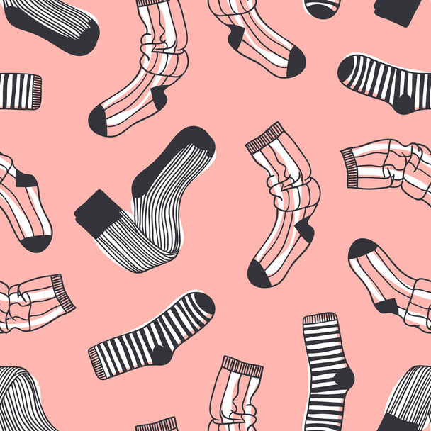 Hand drawn seamless pattern with Wear. Fashion vector background. Actual illustration Socks. Original doodle style drawing Clothes. Creative ink art work - Вектор,изображение