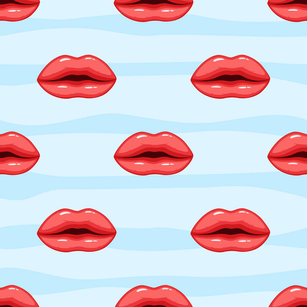 Illustration vectorielle du motif sans couture lèvres roses sur fond rayé
 - Vecteur, image