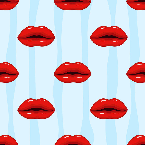 Vectorillustratie van naadloze patroon roze lippen op gestreepte achtergrond - Vector, afbeelding