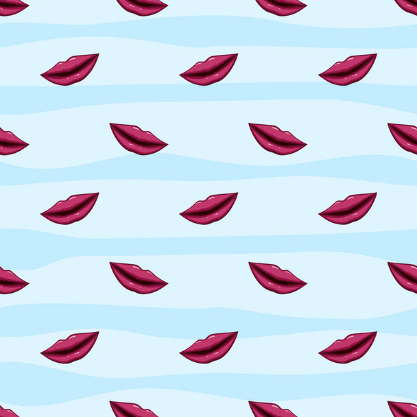 Vectorillustratie van naadloze patroon rode lippen op gestreepte achtergrond - Vector, afbeelding