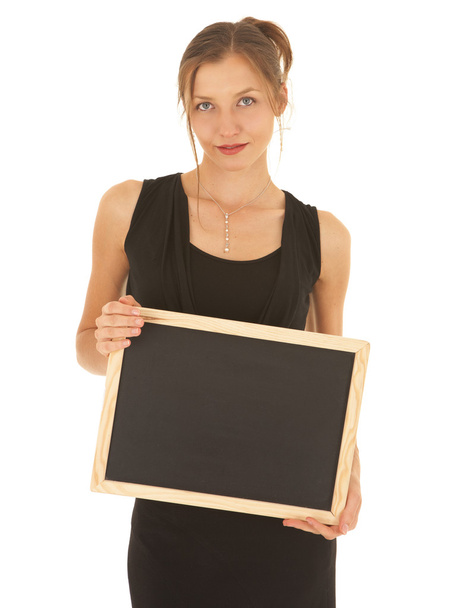 Caucasian businesswoman holding a black board - Photo, Image