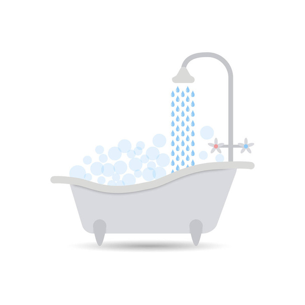 Bathtub icon with flowing water and filled with foam with bubbles . Bath vector isolated on a light background the icon for the item, a bathroom, a sauna element of web design. - Vector, Image