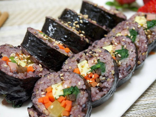Korean food black rice Kimbap - Photo, Image