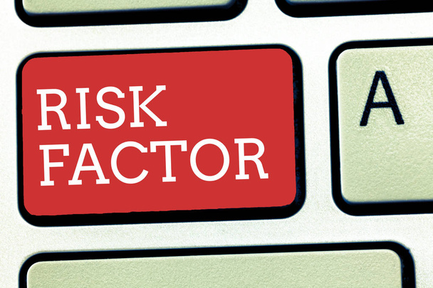 Text sign showing Risk Factor. Conceptual photo Something that rises the chance of a demonstrating developing a disease - Photo, Image