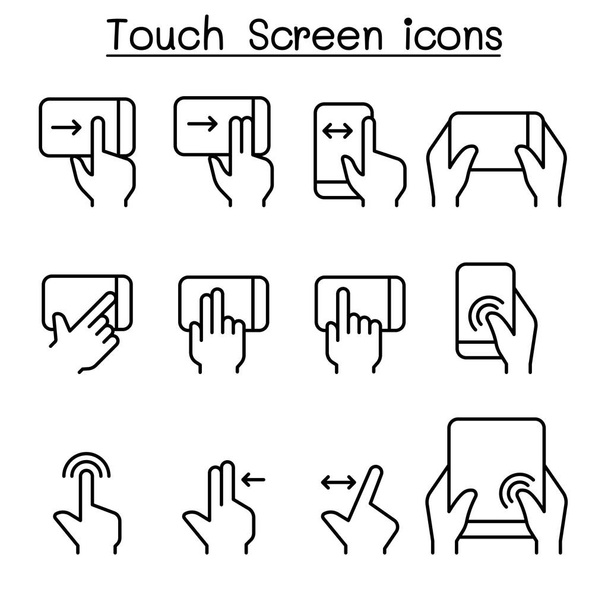 Ícone de tela sensível ao toque definido em estilo de linha fina
 - Vetor, Imagem