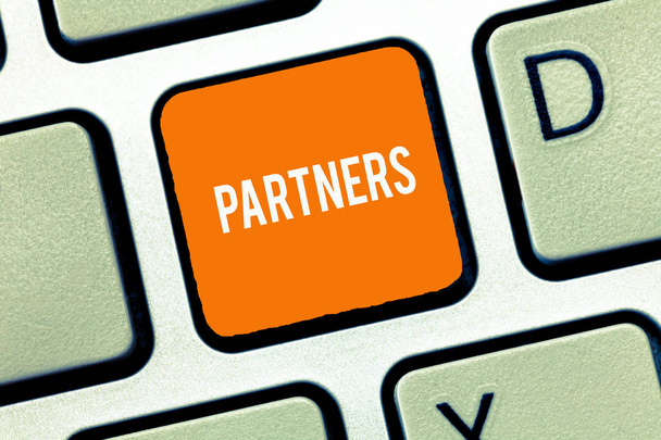 Text sign showing Partners. Conceptual photo demonstrating who takes part undertaking another especially business - Photo, Image