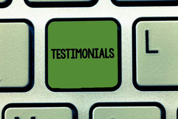 Word writing text Testimonials. Business concept for Formal statement testifying to someone qualifications. - Photo, Image