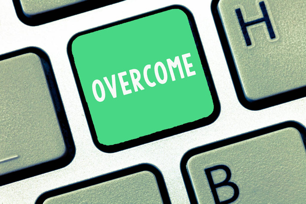 Writing note showing Overcome. Business photo showcasing succeed in dealing with problem or difficulty defeat opponent - Photo, Image