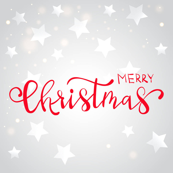 Red Christmas hand written lettering card with stars - Vector, Image