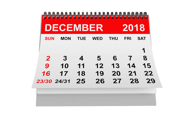 Calendrier des années 2018. Calendrier de décembre sur fond blanc. Rendu 3d
 - Photo, image