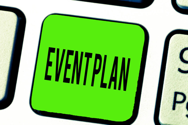 Signo de texto que muestra Event Plan. Foto conceptual Proceso de análisis de una ceremonia de convención de la reunión del proyecto
 - Foto, imagen