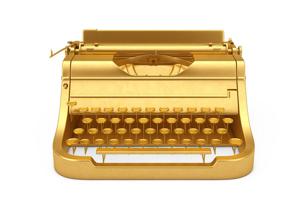 Старая винтажная золотая ретро пишущая машинка на белом фоне. 3D-рендеринг
  - Фото, изображение