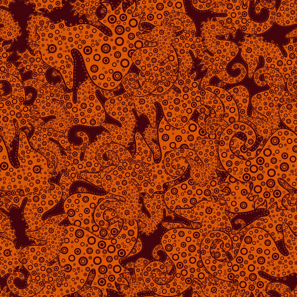 Vector. Ilustración de acuarela de hipocampo de caballo de mar sobre fondo naranja, marrón y rojo. Patrón sin costura abstracto para niños, niñas, ropa, papel pintado
. - Vector, imagen