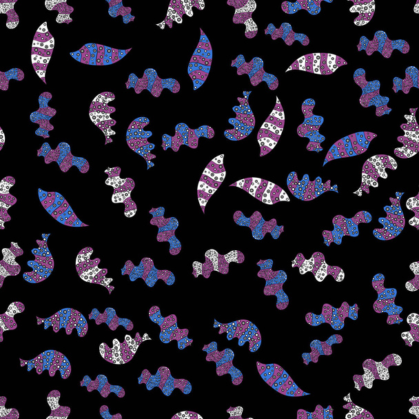 Black, purple and blue on colors. Nice background. Vector - stock. Doodles cute pattern. Seamless Beautiful fabric pattern. - Vector, Image