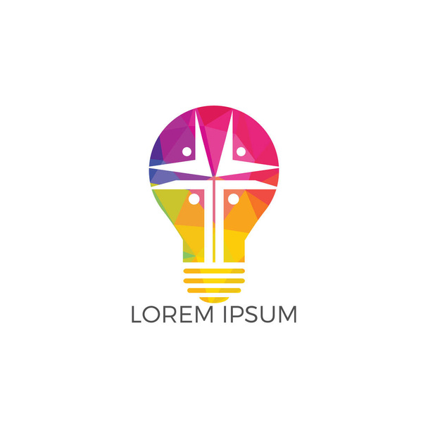 Menschen Kirche Glühbirne Form Logo-Design. Vorlage Logo für Kirchen und christliche Organisationen Kreuz - Vektor, Bild