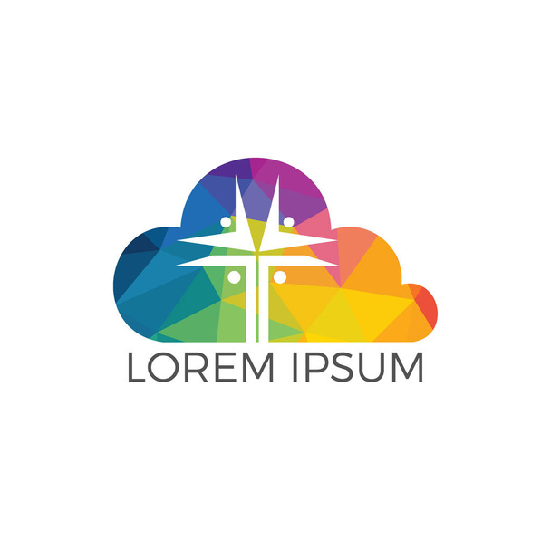 Persone chiesa forma nuvola logo design. Logo modello per chiese e organizzazioni cristiane croce
 - Vettoriali, immagini