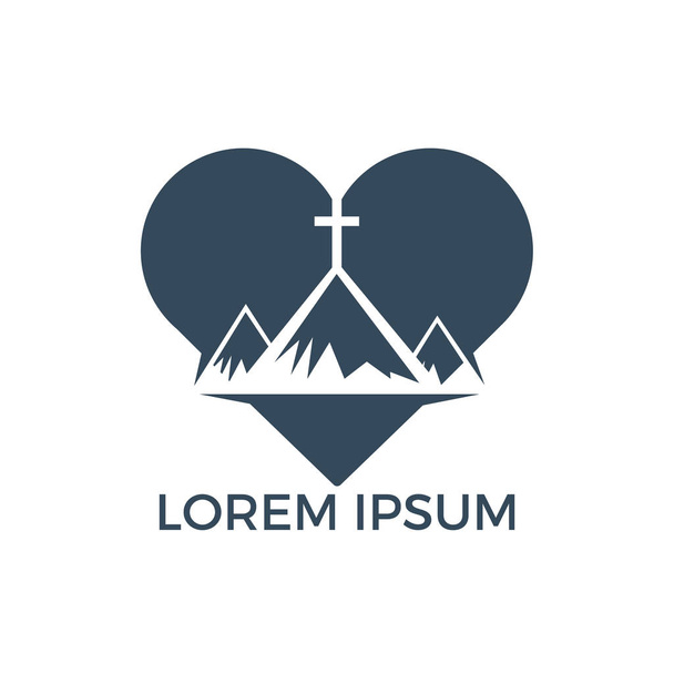 Baptistiristi vuoren logo suunnittelu. Risti vuoren huipulla ja sydämen muotoinen logo. Jumala Christian Rakkaus käsitteellinen logo suunnittelu - Vektori, kuva