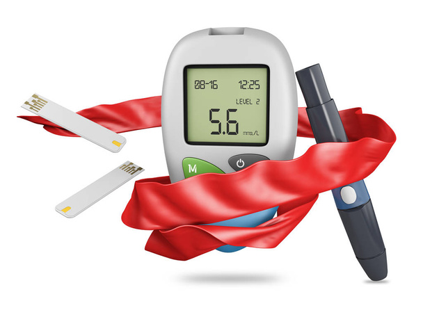 realistic blood glucose meter glucometer, diabetes blood glucose test isolated 3d Illustration. - Photo, Image