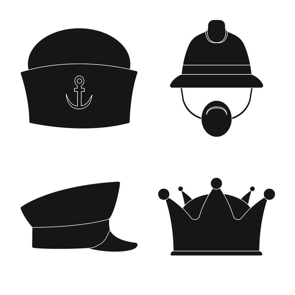 Vector design of headgear and cap logo. Set of headgear and headwear stock symbol for web. - Vetor, Imagem