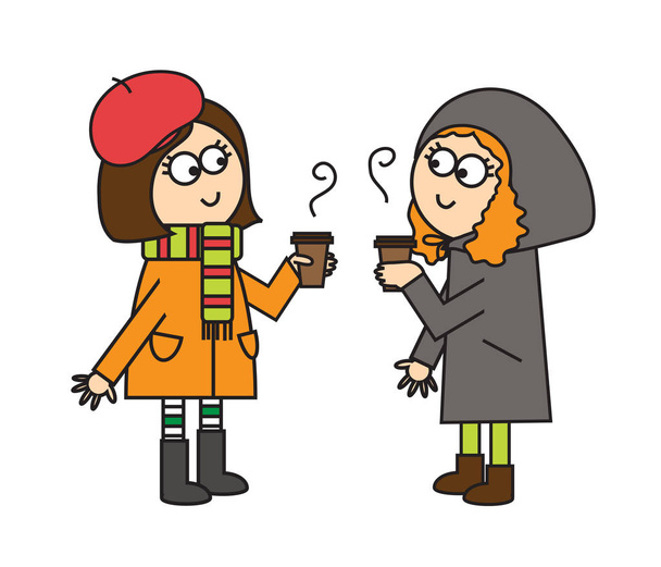 Two friends met and drink coffee. Vector illustration. - Vector, Image